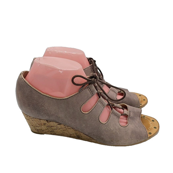 Latigo Shadow Purple Leather Open Toe Lace Up Wedge Sandals Womans Size 9M - Picture 2 of 6